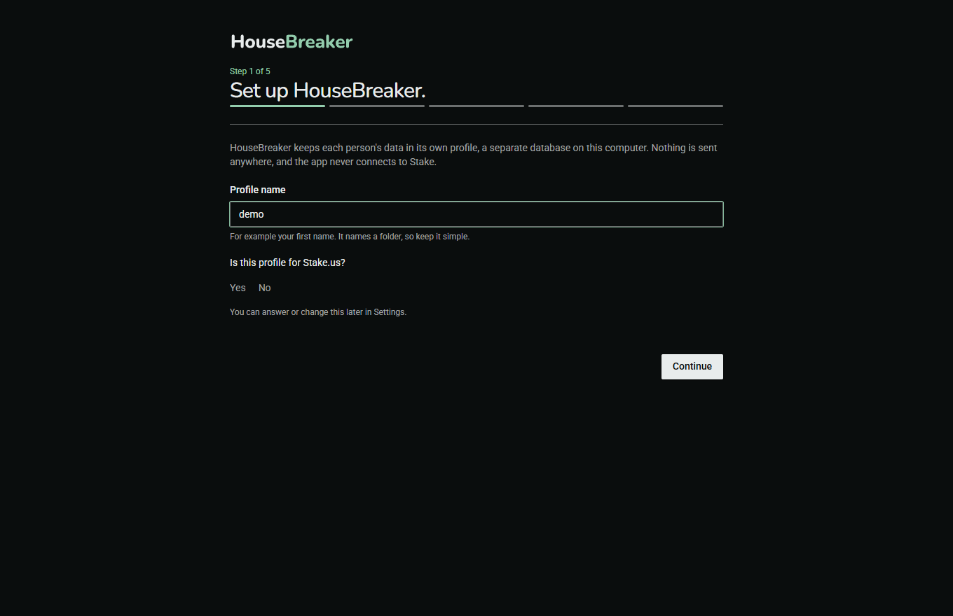 The first step of the set-up: a field for the profile name