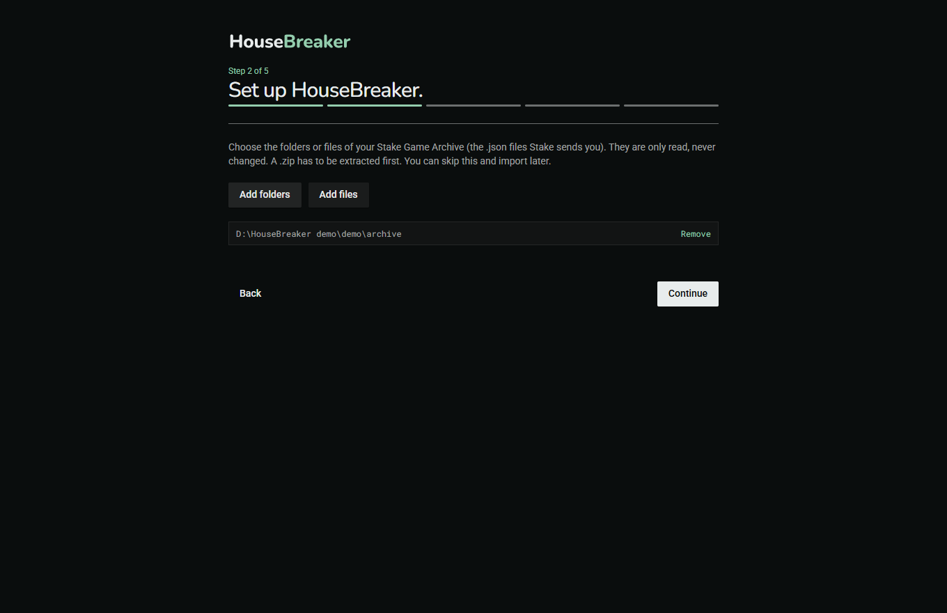 The second step of the set-up: the archive folder has been added to the list